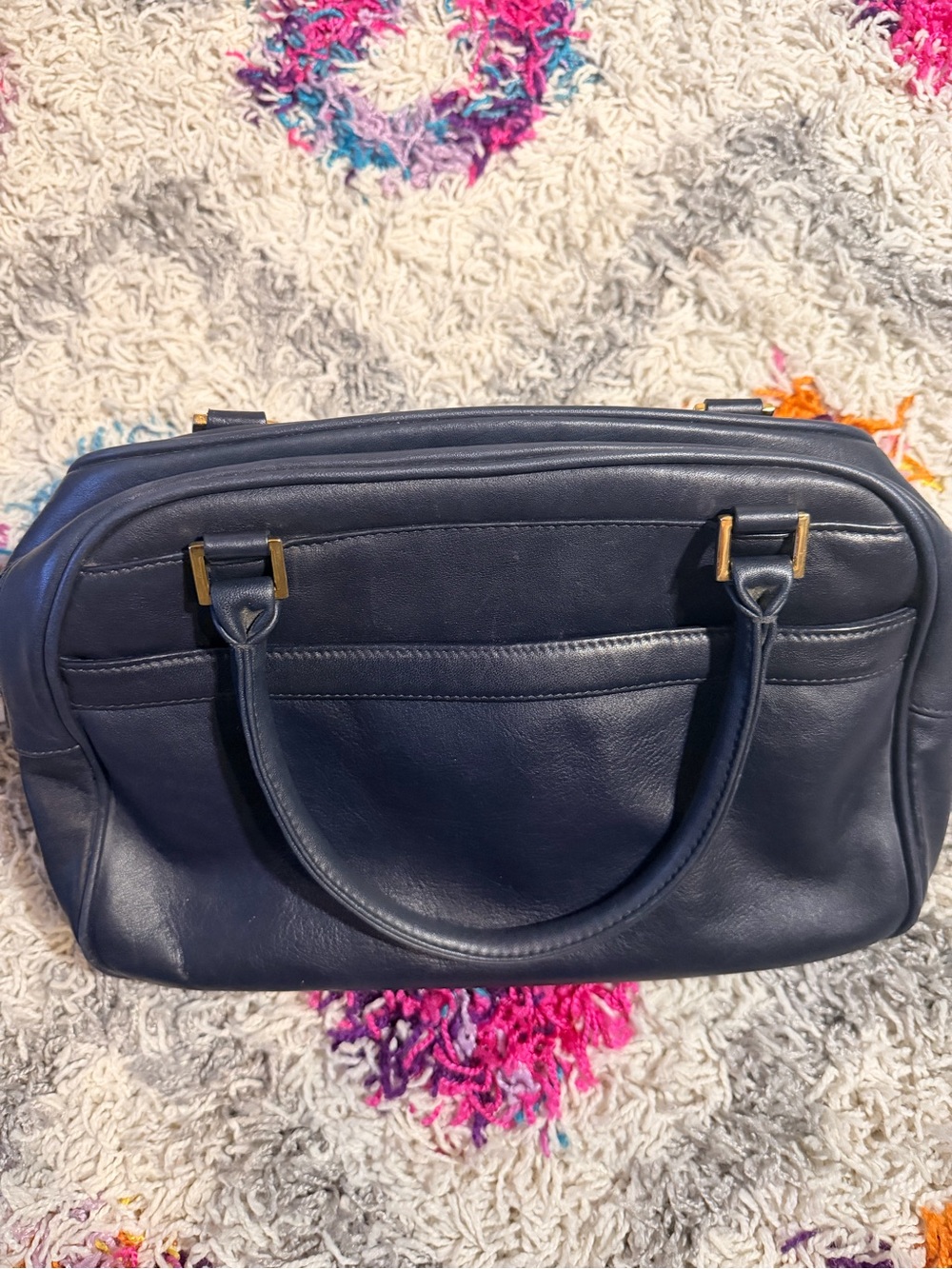 Giani Bernini navy faux leather handbag with gold logo tag